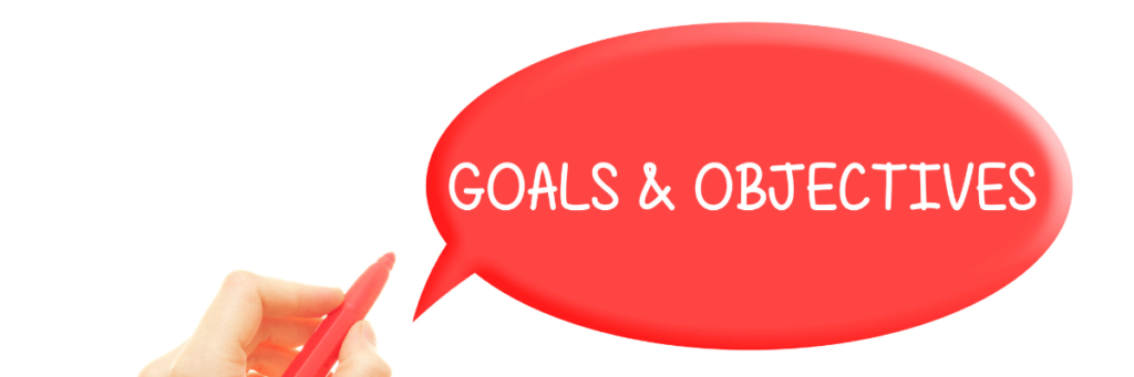 Goals and objectives in a speech bubble