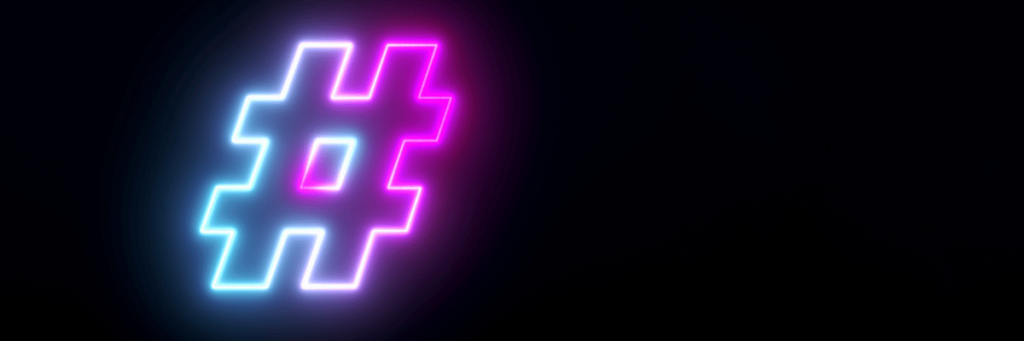 Hashtag in blue and purple neon
